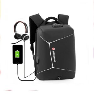 Biaowang Anti-Theft PU Leather Laptop Backpack With USB and Earphones Port