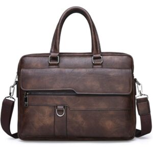 Jeep Buluo Coffee Brown Leather Laptop Bag 14 inch